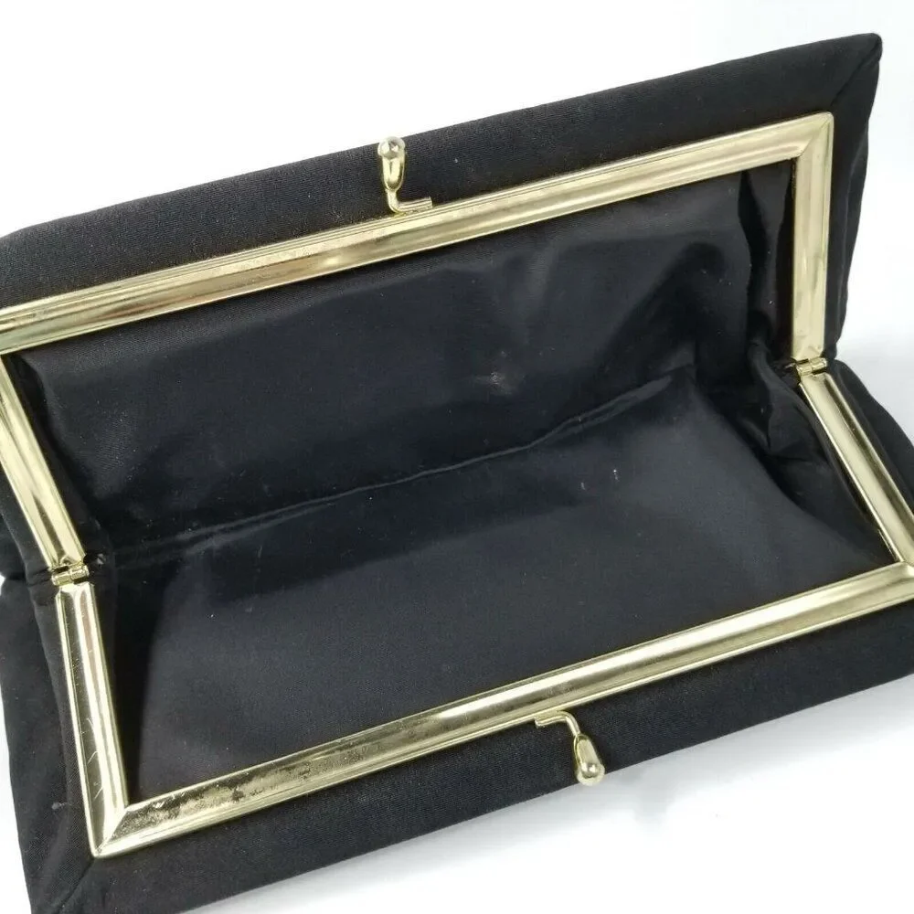 Vintage 80s Womens Pocketbook Black Clutch Black Coin Purse Set Formal